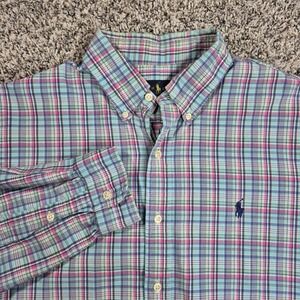 Polo‎ Ralph Lauren Men's Button Down Shirt Blue Pink Plaid Check Men's Size L